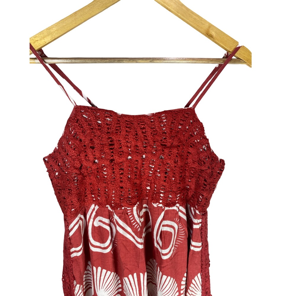 Anewsta Shell Print Crochet Trim Maxi Dress XL Boho Smocked Back Beachy Vacay - Picture 4 of 15